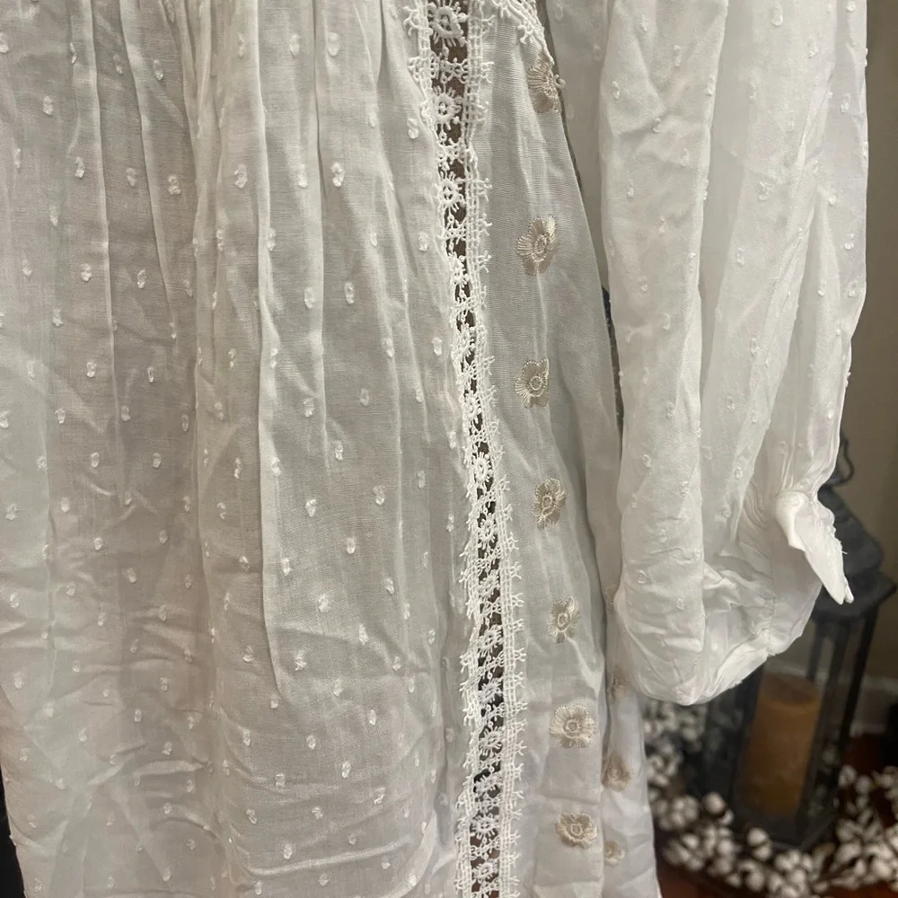 FREE PEOPLE Size XS Charlotte TUNIC TOP EMBROIDERED MINI DRESS IN IVORY New